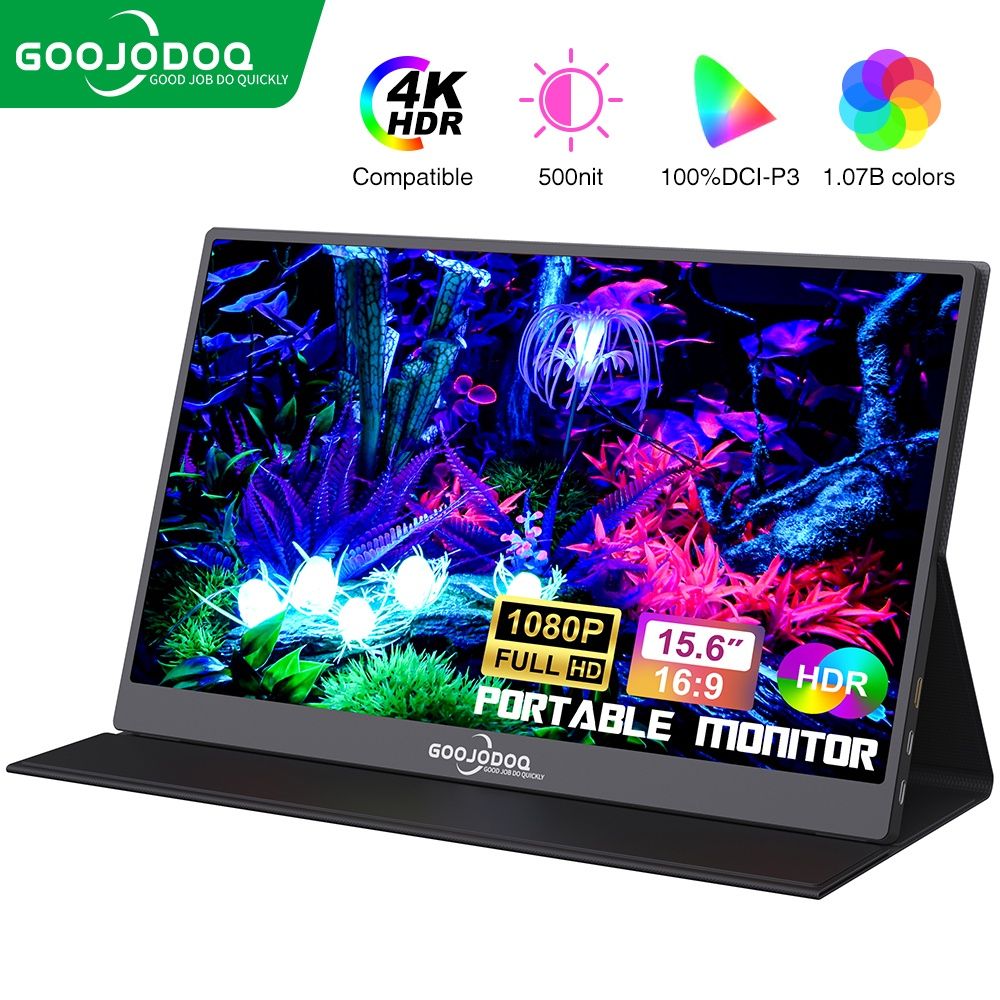 GOOJODOQ 15.6-inch Portable Monitor for Laptop 1920*1080P FHD IPS USB-C HDMI for iPad Mac