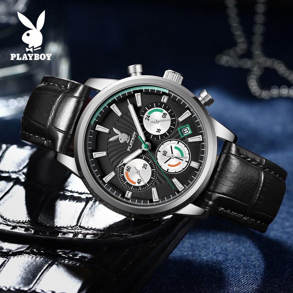 PLAYBOY TY3305 Spot goods Men's wristwatch, waterproof, leather strap, business style, chronograph, luminous